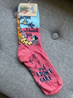 Blue Q Multicolor Novelty Crew Socks - Pink, Light Blue, Yellow